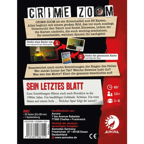 Asmodee Crime Zoom Fall 1: Sein Letztes Blatt, Kartenspiel 6 Asmodee Crime Zoom Fall 1: Sein Letztes Blatt, Kartenspiel – Bild 4